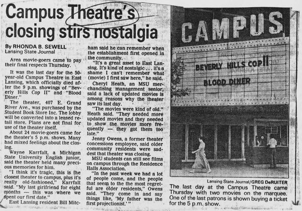 Lucon Theatre - Campus Closes Jun 25 1987 From Ron Gross